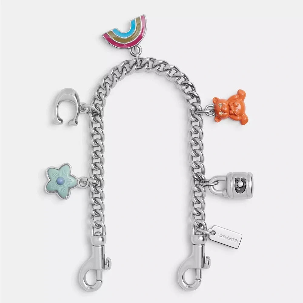 NWT Coach Silver Swagger Chain With Charms CW662 Blue Multi